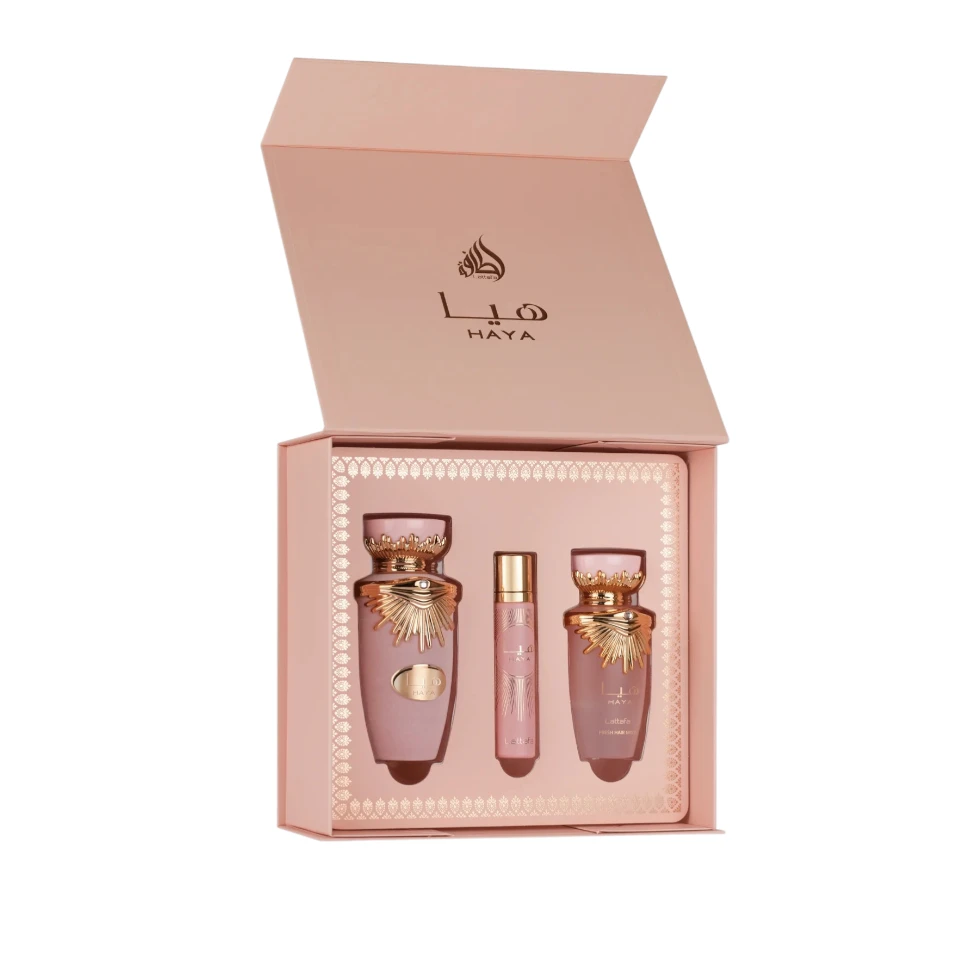 Perfume Árabe Estuche Lattafa Haya Eau De Parfum 3 Piezas Mujer