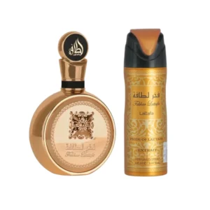 Perfume Árabe Lattafa Fakhar Gold 100ml + Body Spray 200ml Mujer