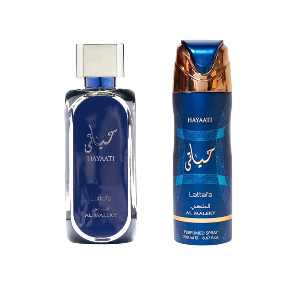 Perfume Árabe Lattafa Hayaati Al Maleky 100ml + Body Spray 200ml Unisex