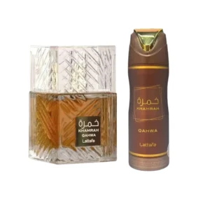 Perfume Árabe Lattafa Khamrah Qahwa 100ml + Body Spray 200ml Unisex