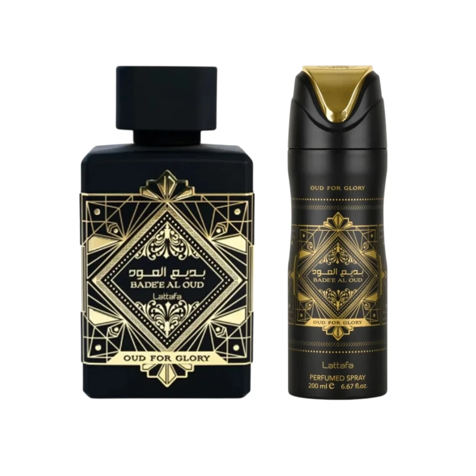Perfume Árabe Lattafa Oud For Glory 100ml + Body Spray 200ml Unisex