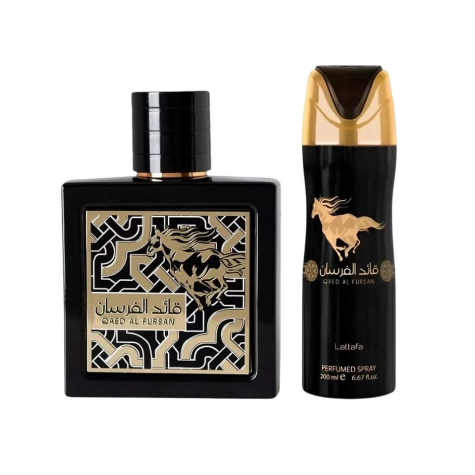 Perfume Árabe Lattafa Qaed Al Fursan 100ml + Body Spray 200ml Unisex