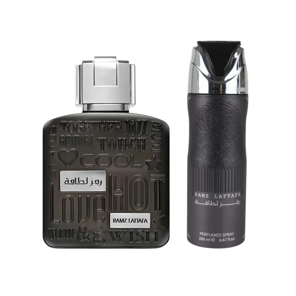 Perfume Árabe Lattafa Ramz Silver 100ml + Body Spray 200ml Hombre