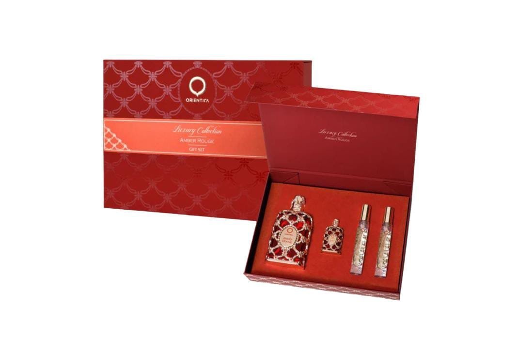 Perfume Árabe Estuche Orientica Amber Rouge Eau de Parfum 80ml 4 Piezas Unisex